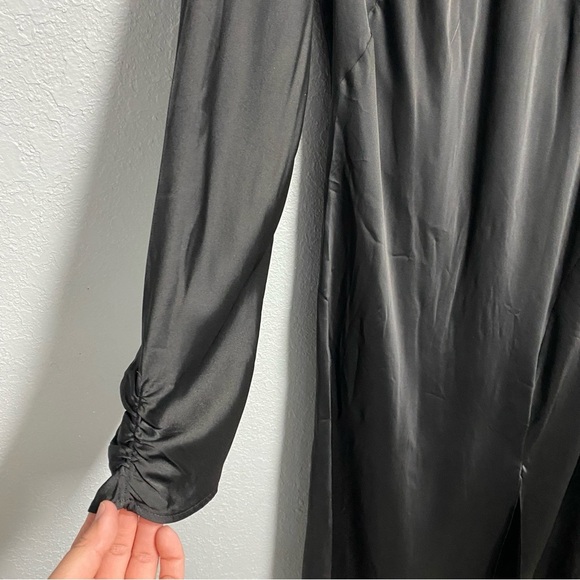 NEW EXPRESS $98 BLACK SATIN LONG SLEEVE ASYMMETRICAL HEM MAXI DRESS SIZE LARGE - Picture 12 of 12